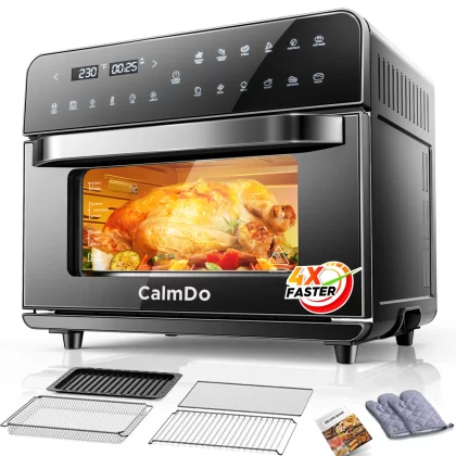 CalmDo Convention Oven, 25L/26.3 QT Air Fryer Toaster Oven 12-in-1, 1800W/Gas Saving, Black