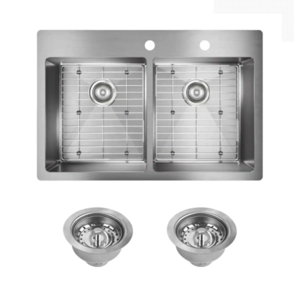 Elkay Crosstown Drop-In/Undermount Stainless Steel 33 in. 2-Hole Double Bowl Kitchen Sink with Bottom Grids and Drains
