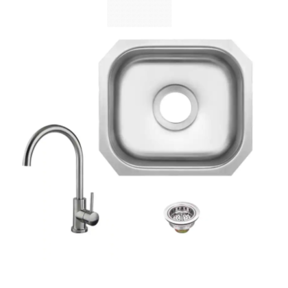 IPT Sink Company 18-Gauge Stainless Steel 14-1/2 in. Undermount Bar Sink with Gooseneck Faucet and Accessories