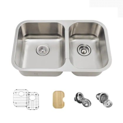 MR Direct Undermount Stainless Steel 28 in. Double Bowl Kitchen Sink with Additional Accessories