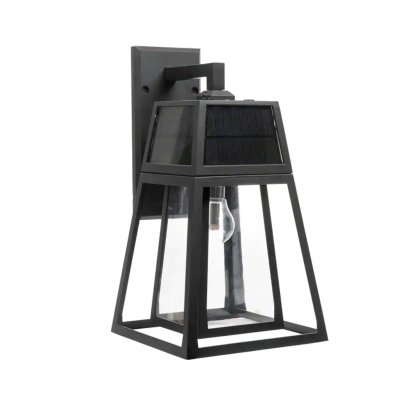 Gama Sonic Aria 1-Light Black Solar Outdoor Wall Sconce with Integrated Solar Panels