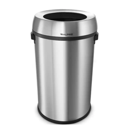 Alpine Industries 17 Gal. Stainless Steel Heavy-Gauge Brushed Open Top Commercial Trash Can