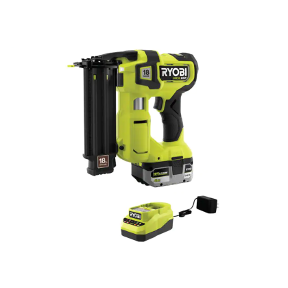 Ryobi ONE+ HP 18V 18-Gauge Brushless Cordless AirStrike Brad Nailer with 4.0 Ah Battery and Charger