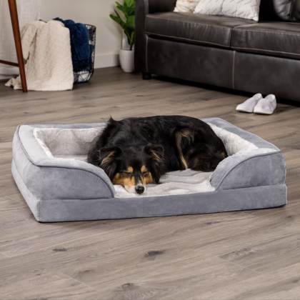 FurHaven Large Velvet Waves Perfect Comfort Orthopedic Sofa Cat & Dog Bed, Granite Gray