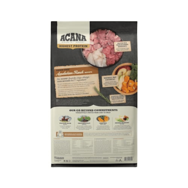 Acana Appalachian Ranch Grain Free Freeze-Dried Coated Beef Pork Lamb Bison Fish Dry Dog Food, 25 Lbs