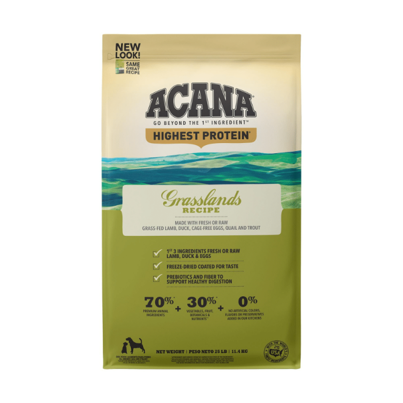 Acana Grasslands Grain Free Freeze-Dried Coated Lamb Duck Trout And Quail Dry Dog Food, 25 Lbs