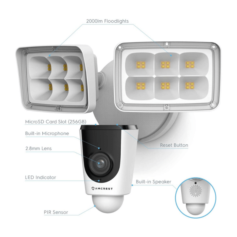 Amcrest 1080p WiFi Outdoor Security Camera With Floodlight, Built-in Siren Alarm, IP65 Weatherproof