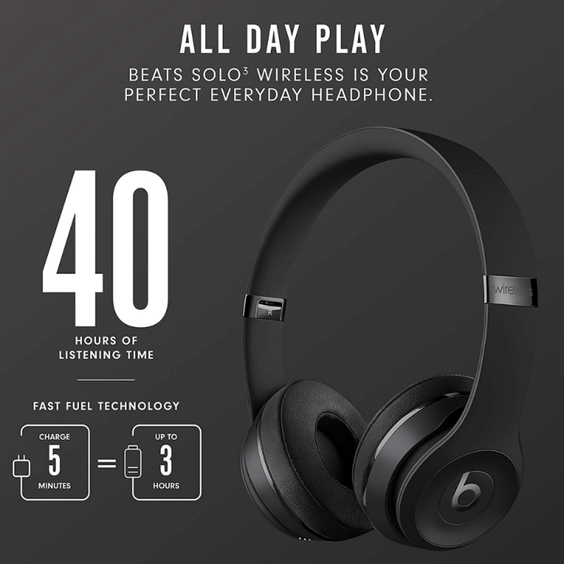 Beats Solo3 Wireless On-Ear Headphones Apple W1 Headphone Chip Built-in Microphone Black