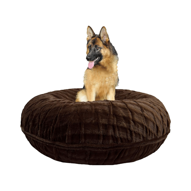 Bessie & Barnie Extra Plush Faux Fur Bagel Pet Godiva Brown Dog Bed, Large