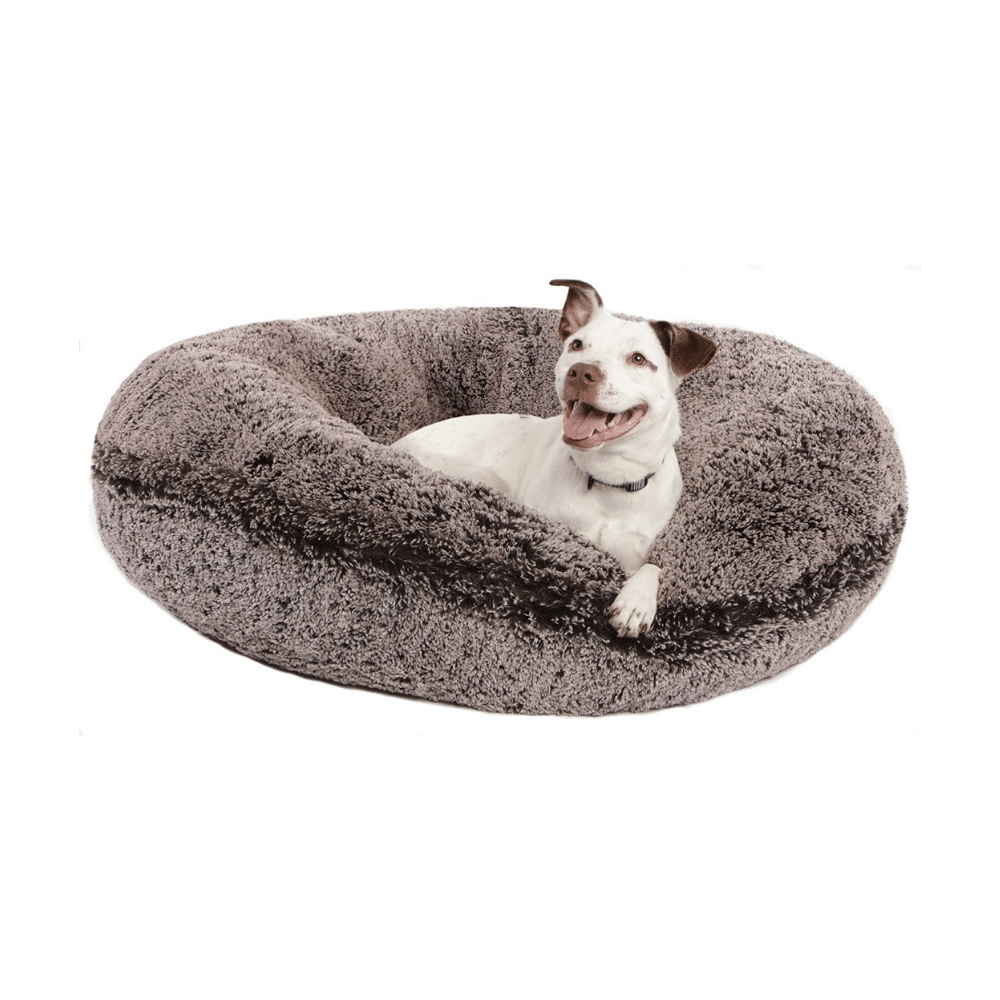 Bessie and Barnie Extra Plush Faux Fur Bagel Pet Frosted Willow Dog Bed, Large