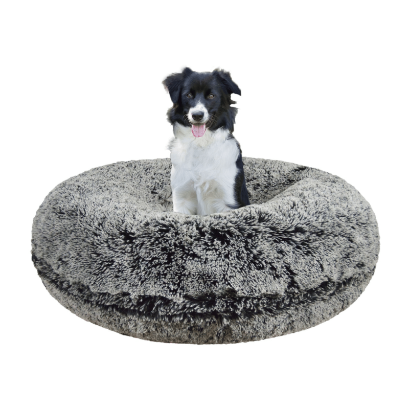 Bessie and Barnie Extra Plush Faux Fur Bagel Pet Midnight Frost Dog Bed, Large