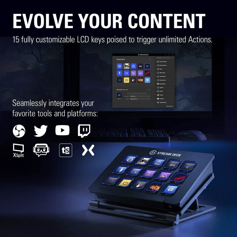 Elgato Stream Deck, Live Content Creation Controller with 15 Customizable LCD Keys
