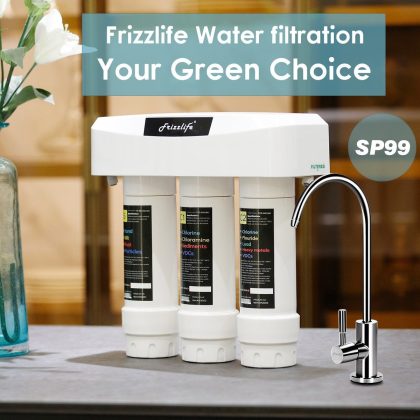 Frizzlife Under Sink Water Filter System With Brushed Nickel Faucet, 3-Stage 0.5 Micron High Precision Removes 99.99% Lead