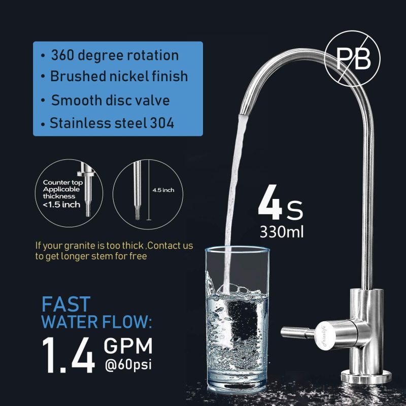 Frizzlife Under Sink Water Filter System With Brushed Nickel Faucet, 3-Stage 0.5 Micron High Precision Removes 99.99% Lead