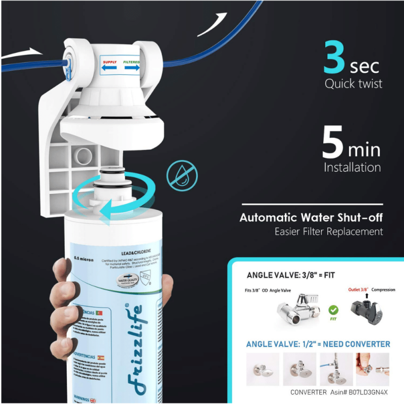 Frizzlife Under Sink Water Filter-NSF/ANSI 53&42 Certified Drinking Water Filtration System-0.5 Micron
