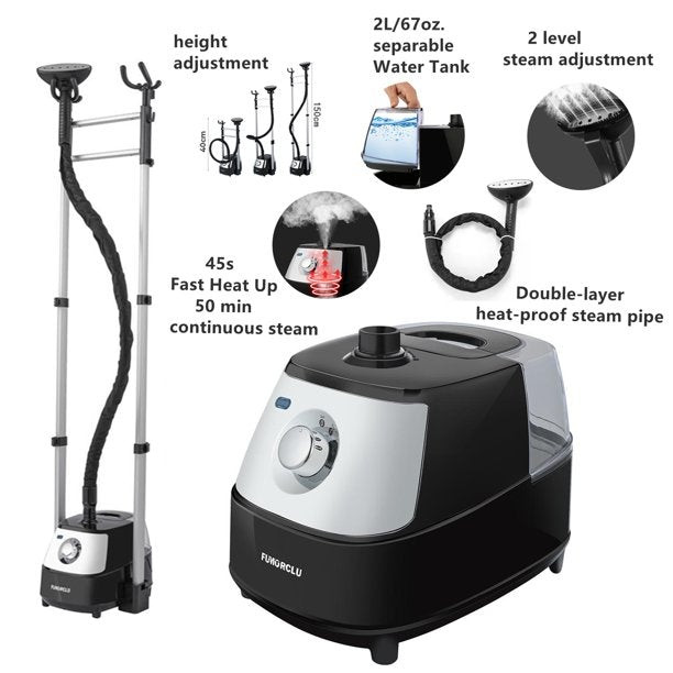 Fumorclu Garment Steamer 1500W Full Size Upright Clothes Steamer With Garment Hanger And 2 Steam Levels