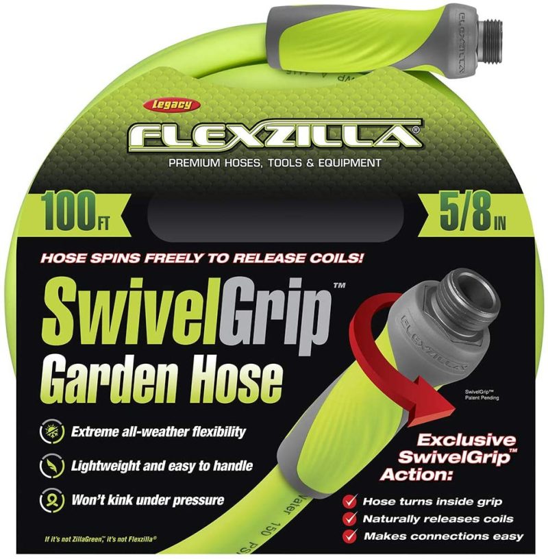 Flexzilla HFZG5100YWS Garden Hose, 5/8" (inches) x 100' (feet), ZillaGreen w/SwivelGrip