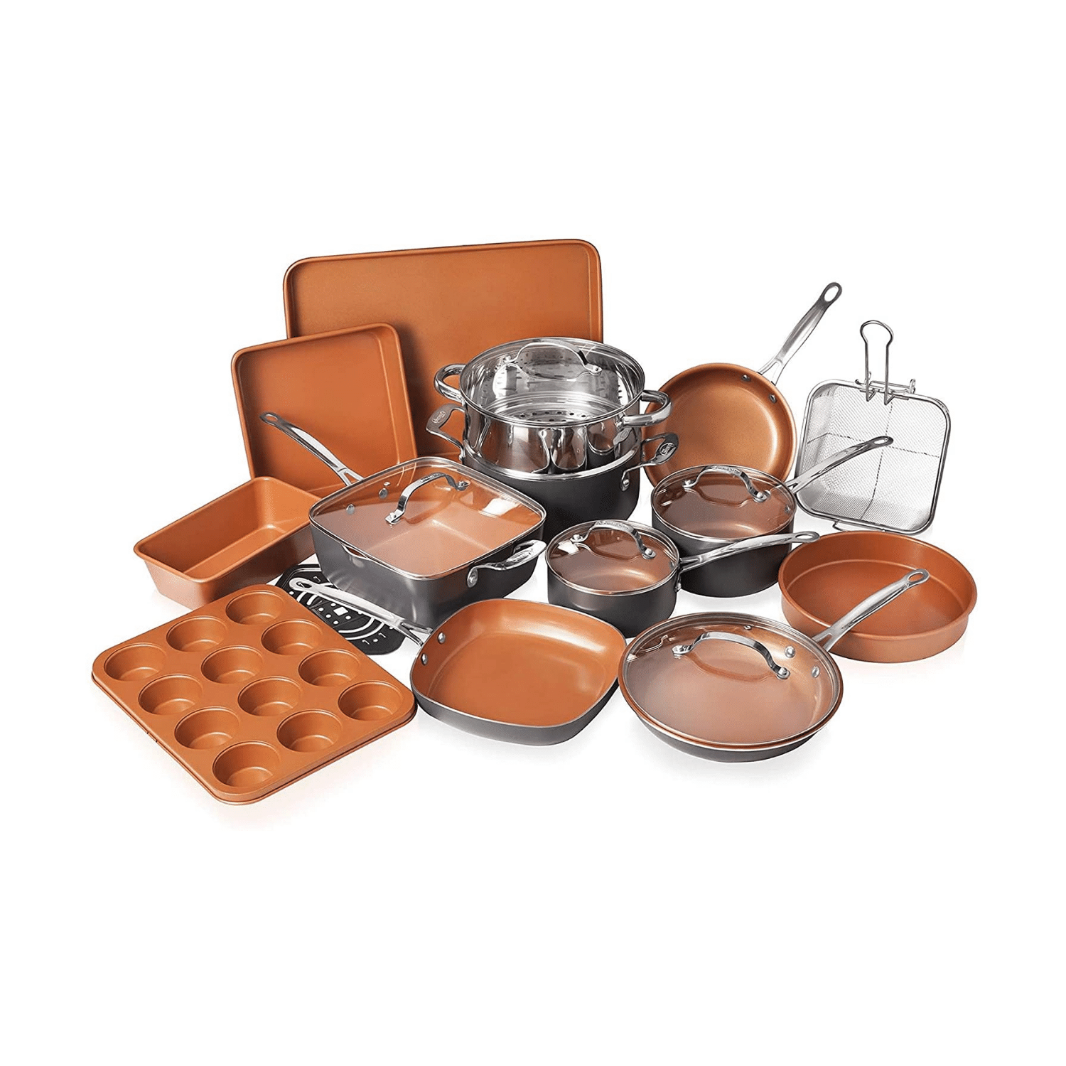Gotham Steel 20 Piece Pots & Pans Set Complete Kitchen Cookware, Bakeware Set