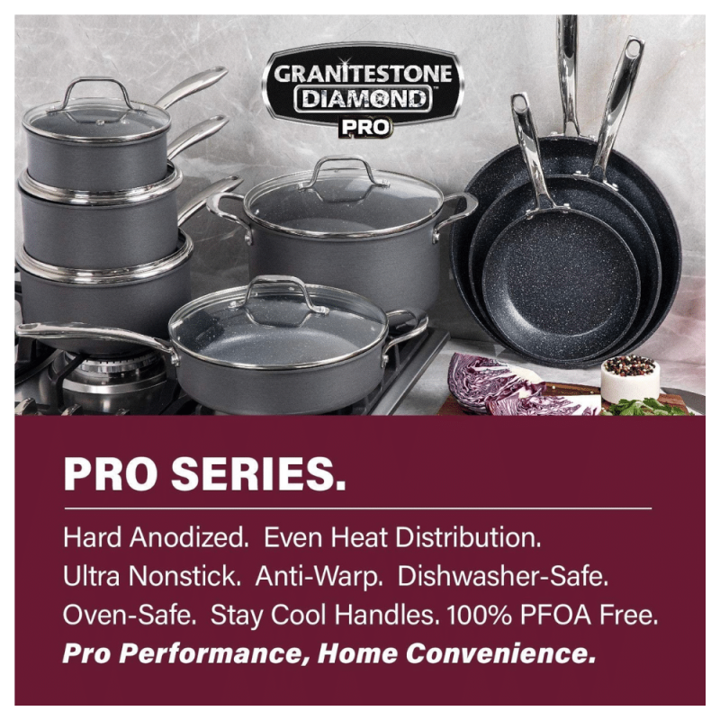 Granitestone Pro Hard Anodized Pots and Pans, 13 Piece Cookware Set