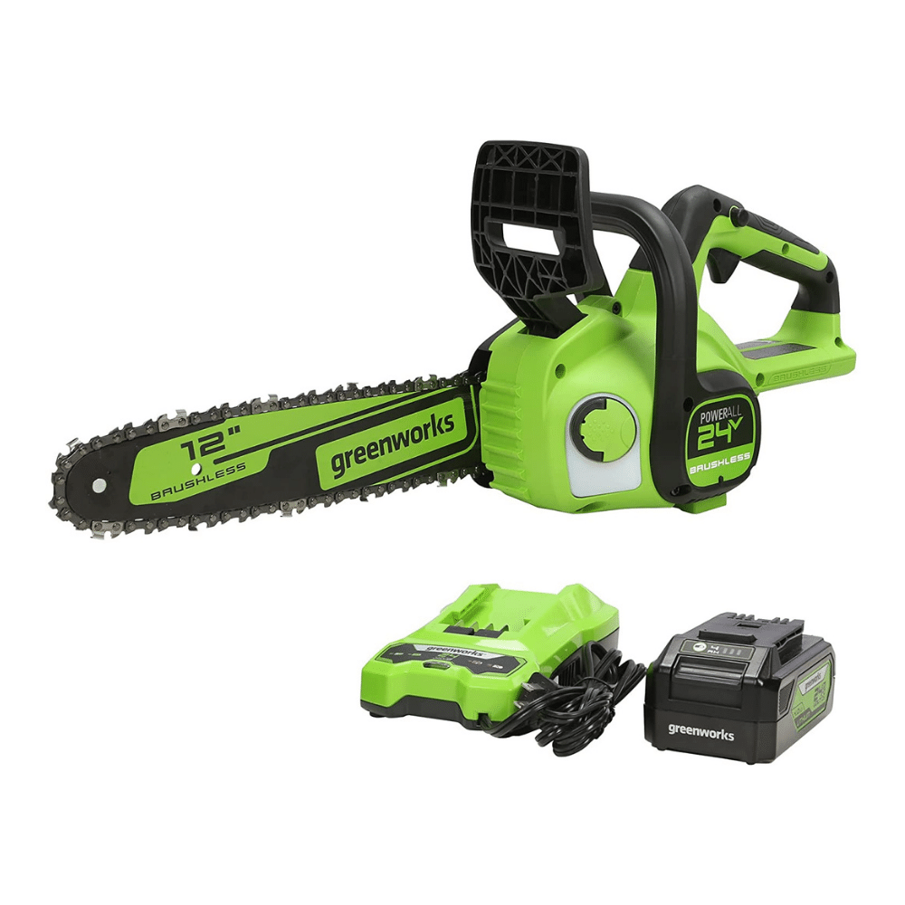 Greenworks 24V 12-inch Brushless Chainsaw with 4.0 Ah Battery and Charger (CS24L410)