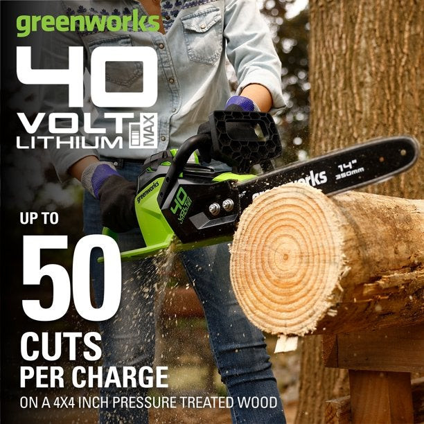 Greenworks 40V 14-Inch Brushless Chainsaw With 2.5 Ah Battery And Charger