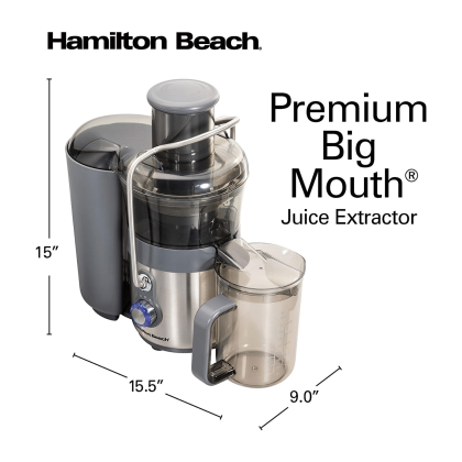 Hamilton Beach Big Mouth Premium Juice Extractor - 40 oz Pitcher, 2 Speeds, Silver