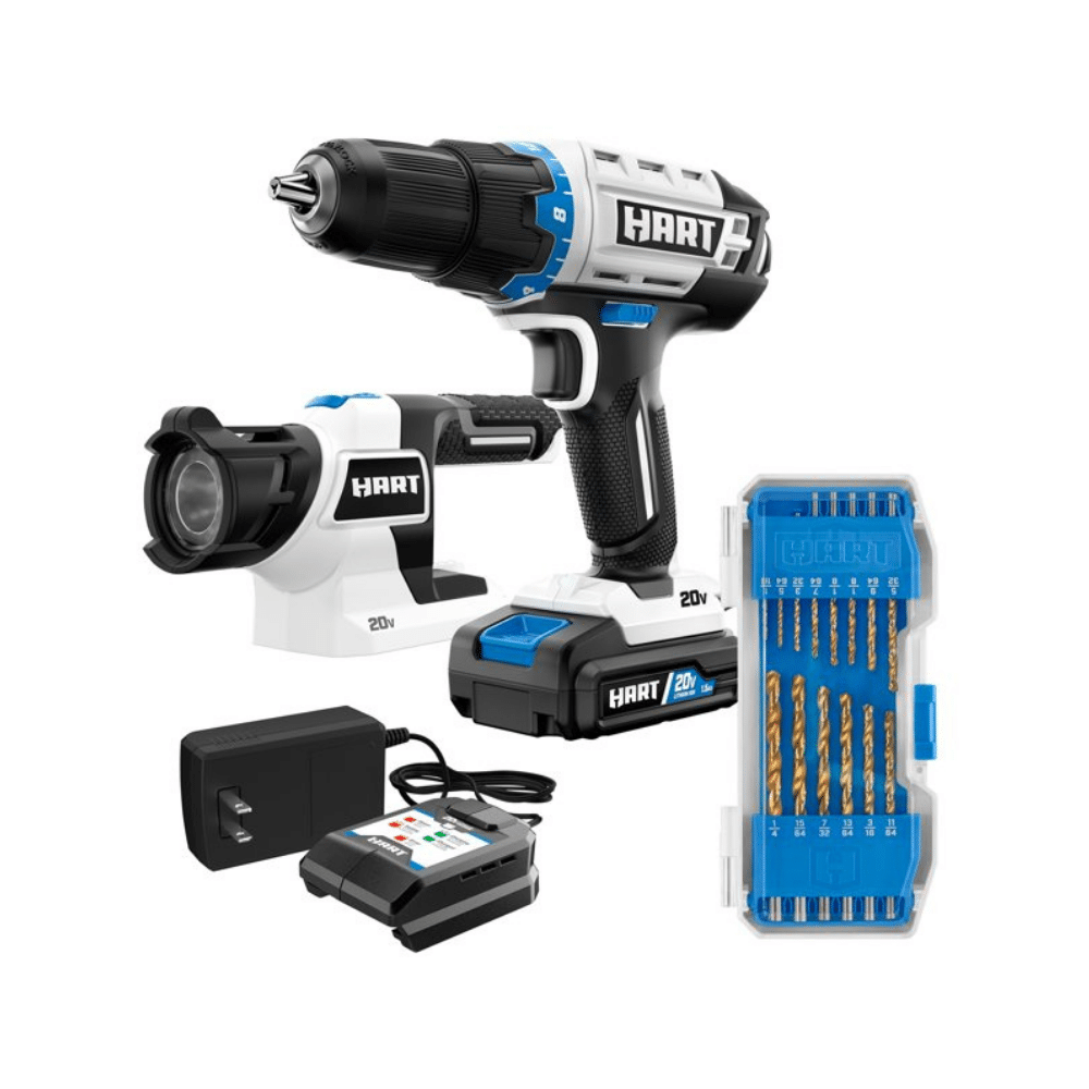 Hart 20-Volt Cordless 1/2-Inch Drill And Led Light Kit With 14-Piece Accessory Kit
