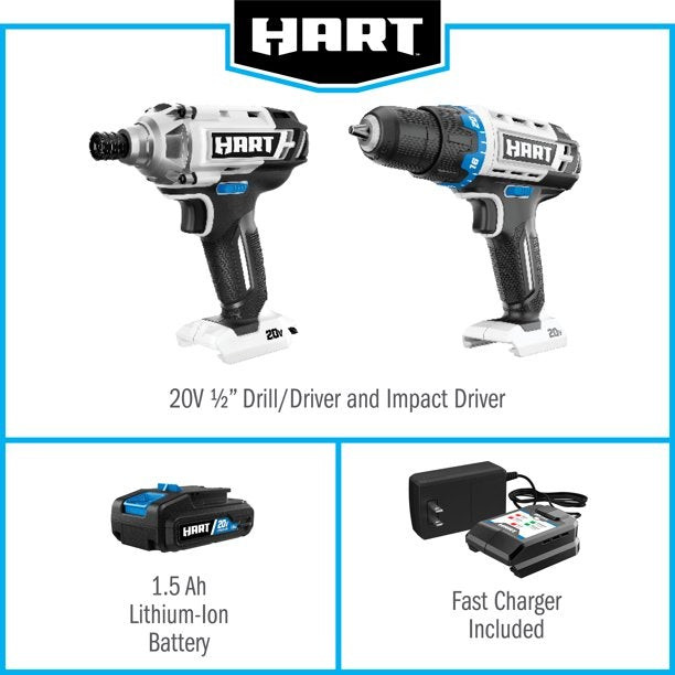 Hart 20-Volt Cordless 2-Piece 1/2-Inch Drill And Impact Driver Combo Kit