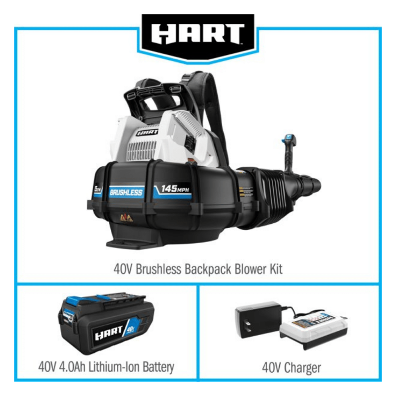 Hart 40-Volt Cordless Brushless Backpack Blower Kit, 5.0Ah Lithium-Ion Battery Included