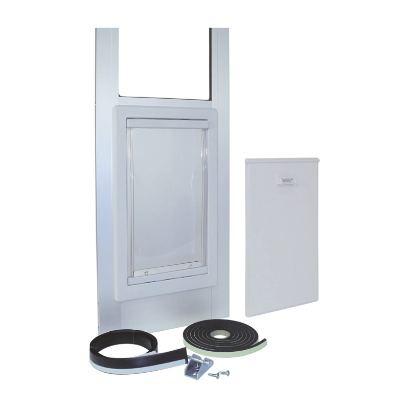 Ideal Pet Modular Aluminum Pet Patio Door With Single Pane Glass And Clear Flexible Flap