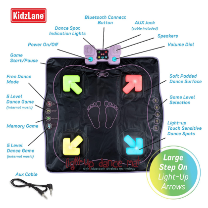 Kidzlane Dance Mat, Light Up Dance Pad With Wireless Bluetooth/aux Or Built In Music - Dance Game With 4 Game Modes