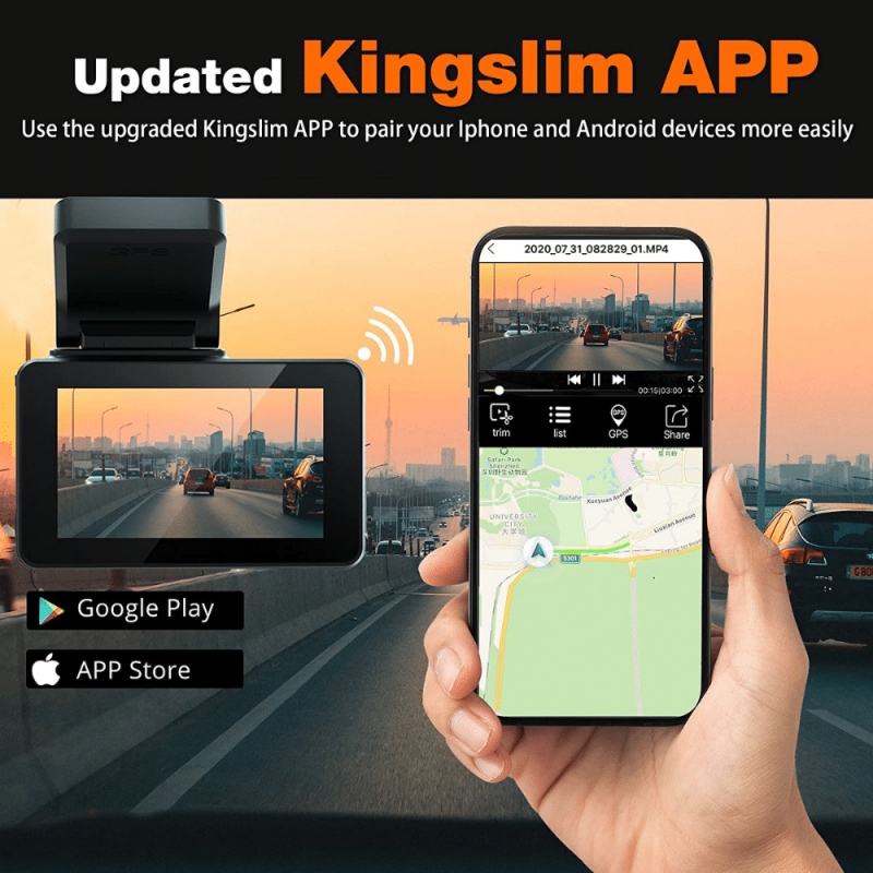 Kingslim D4 4K Dual Dash Cam, Front 4K/2.5K Rear 1080P, 3 Inches IPS Touchscreen