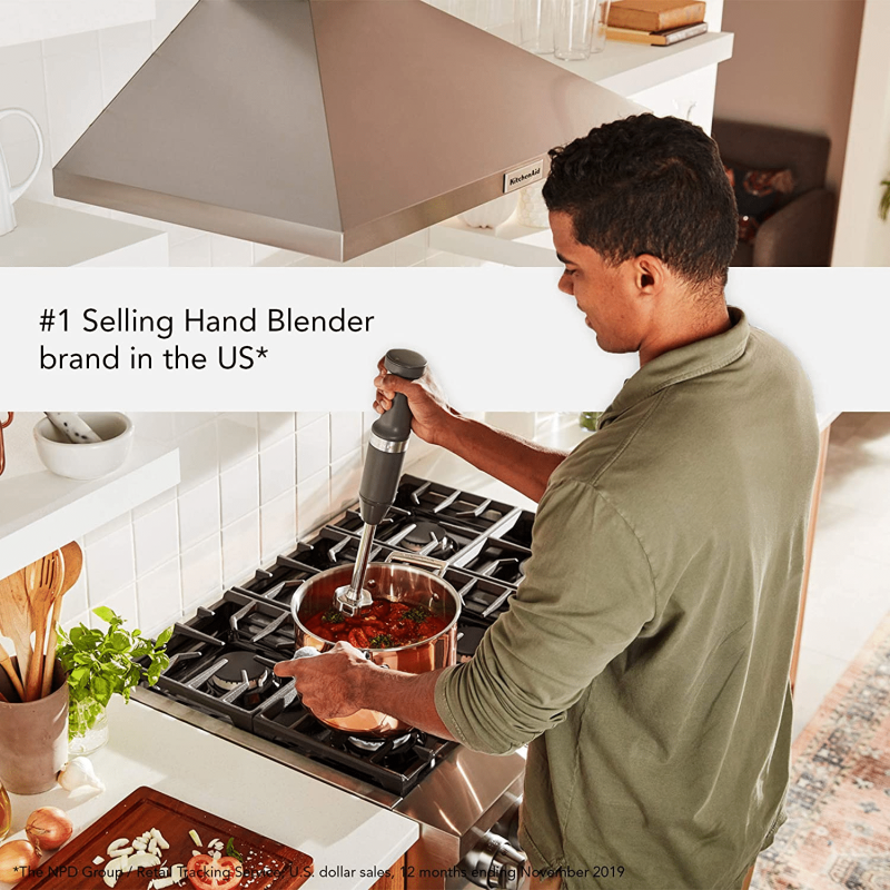 KitchenAid Cordless Hand Blender, 8 Inch, Matte Charcoal Grey