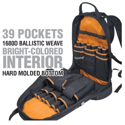 Klein Tools 55421BP-14 Tool Bag Backpack, Heavy Duty Tradesman Pro Tool Organizer