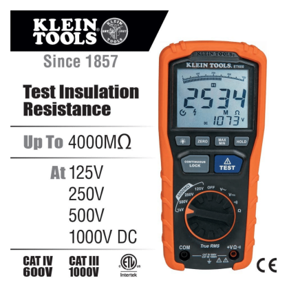 Klein Tools ET600 Cordless Insulation Resistance Tester Kit