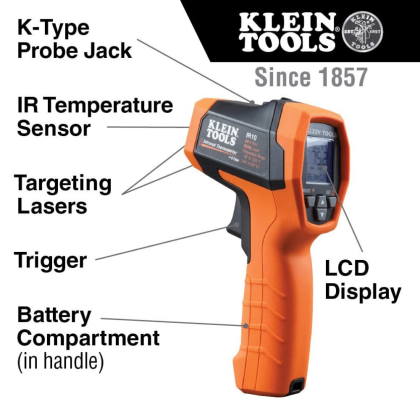 Klein Tools IR10 Digital Infrared Thermometer Gun with Dual Targeting Laser, 20:1