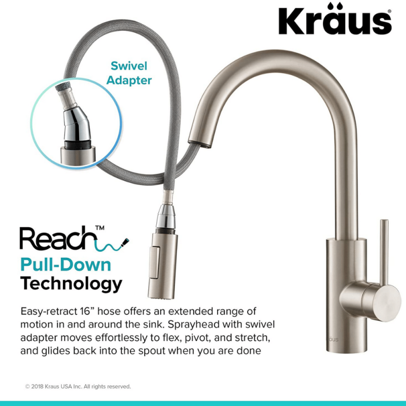 Kraus KPF-2620SFS Oletto Kitchen Faucet, 16 Inch, Spot Free Stainless Steel