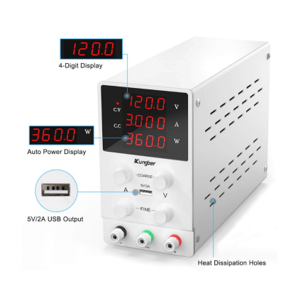 Kungber DC Power Supply Variable, 120V 3A Adjustable Switching Regulated DC Bench Linear Power Supply