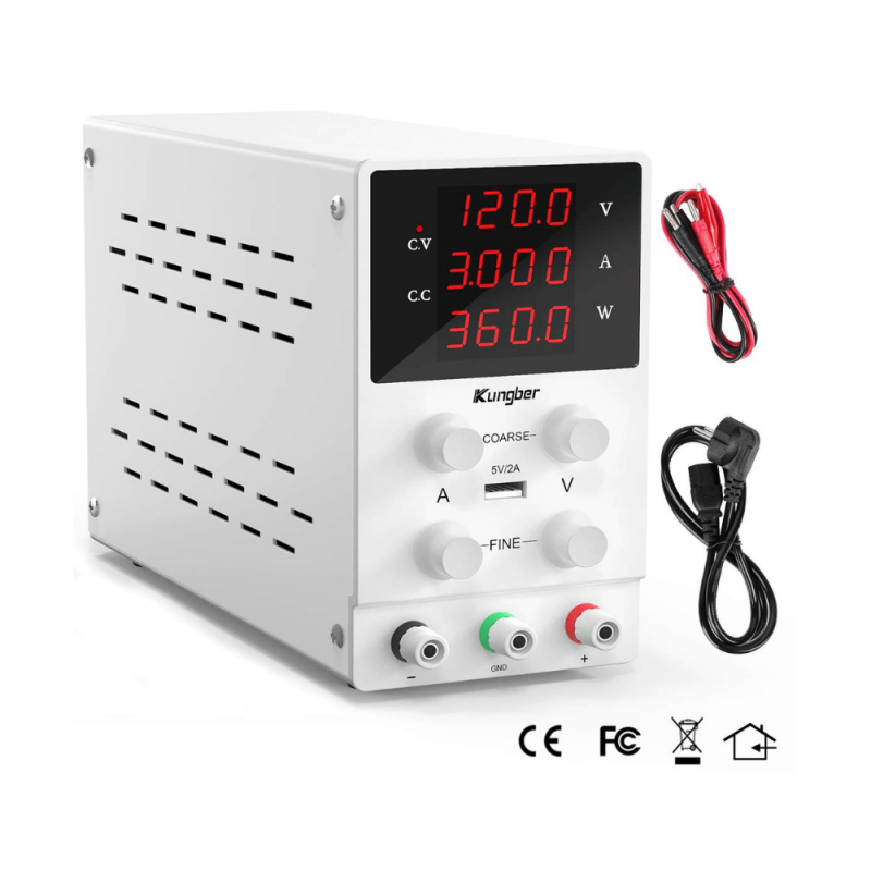Kungber DC Power Supply Variable, 120V 3A Adjustable Switching Regulated DC Bench Linear Power Supply