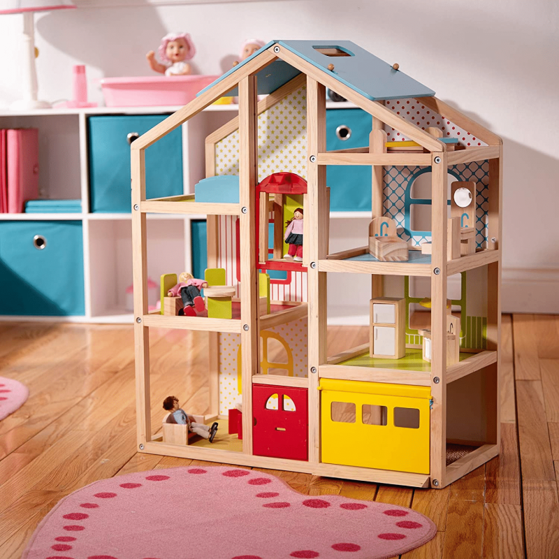 Melissa & Doug Hi-Rise Wooden Dollhouse With 15Pcs Furniture