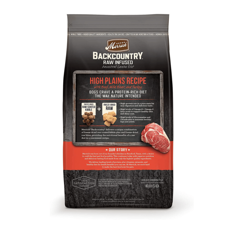 Merrick Backcountry Freeze-Dried Raw Beef, Wild Boars and Turkey High Plains Dog Food, 20 Pounds