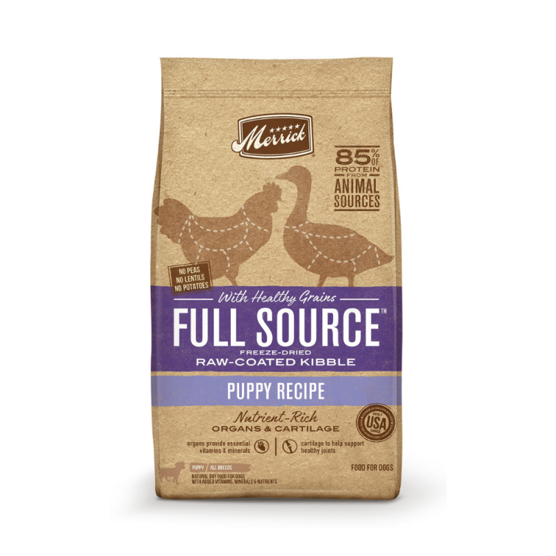 Merrick Full Source Raw-Coated Kibble Puppy Chicken Recipe with Healthy Grains Dry Dog Food, 20 Pounds