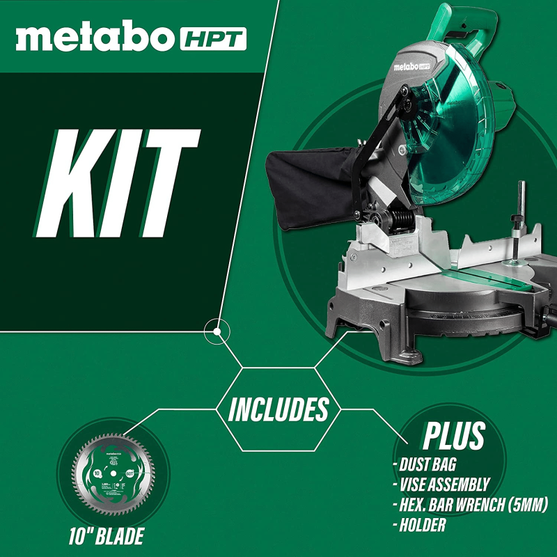 Metabo HPT 10-Inch Compound Miter Saw, Single Bevel, 15-Amp Motor