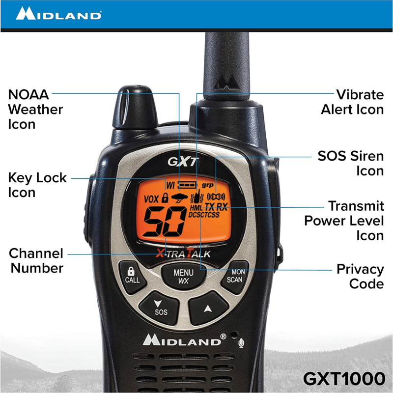 Midland 50 Channel Waterproof GMRS Two-Way Radio, Pair Pack