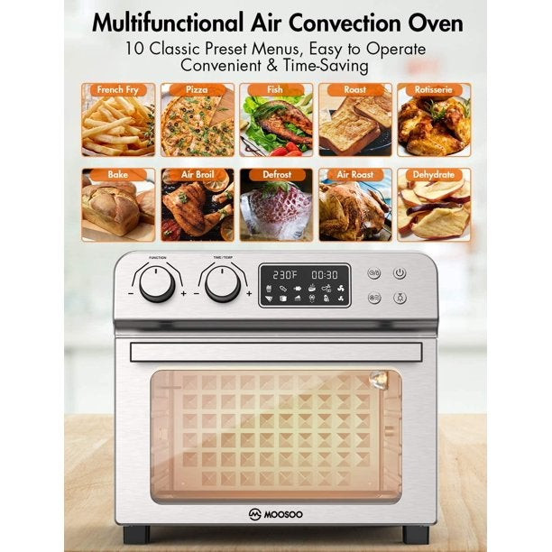 Moosoo 10-in-1 Air Fryer Convection Oven, 23L Ultra Large Capacity Toaster Oven