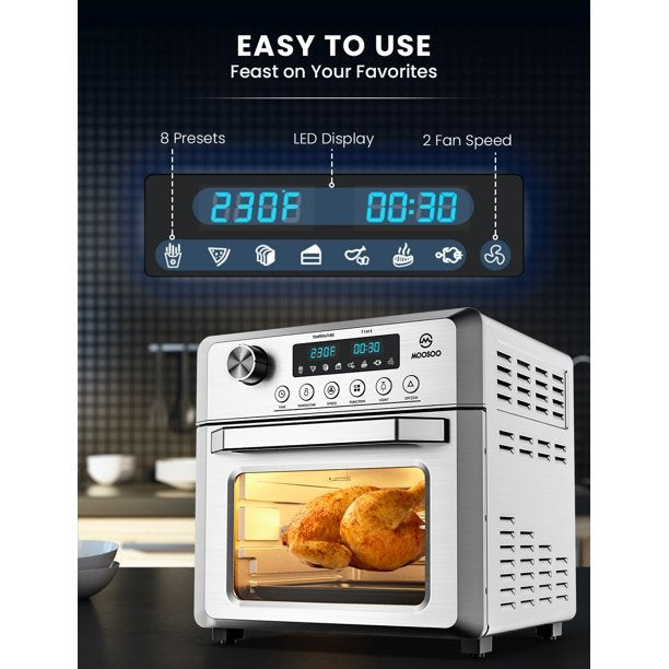 Moosoo 19 Quart Air Fryer Oven 8-In-1 Toaster Oven With Time & Temperature Control