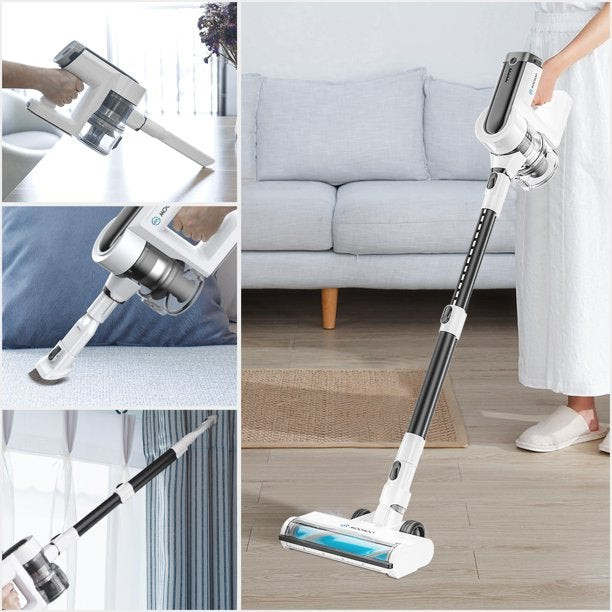 Moosoo 4 In 1 Lightweight Stick Vacuum Cleaner for Hard Floors Carpet Pet Hair, White