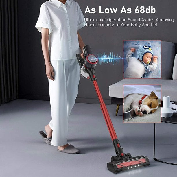 Moosoo K17-Pro Cordless Vacuum Stick Vacuum Cleaner Ultra-Quiet with Brushless Motor, Multi-Attachments