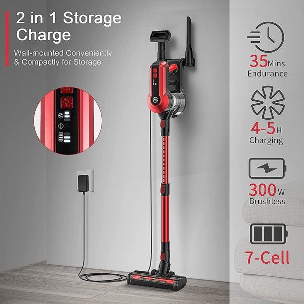 Moosoo K23-Pro Lightweight Stick Vacuum Cleaner, Red