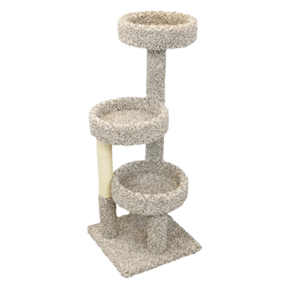 New Cat Condos 3 Tiered Carpeted Solid Wood Cat Tree Tower, 50" H